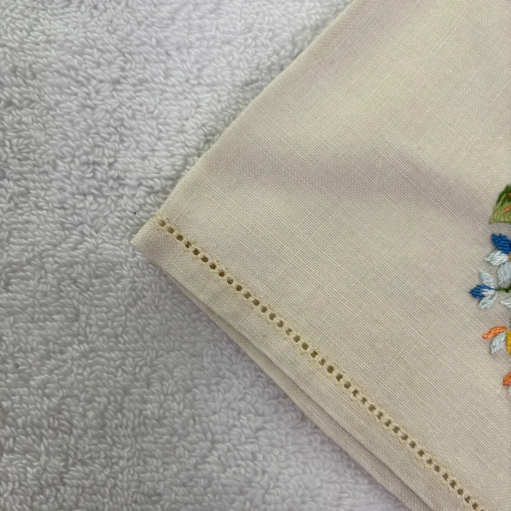 Handmade Embroidered Linen Handkerchief Floral Wisteria Blue‎ Pink Purple Accent